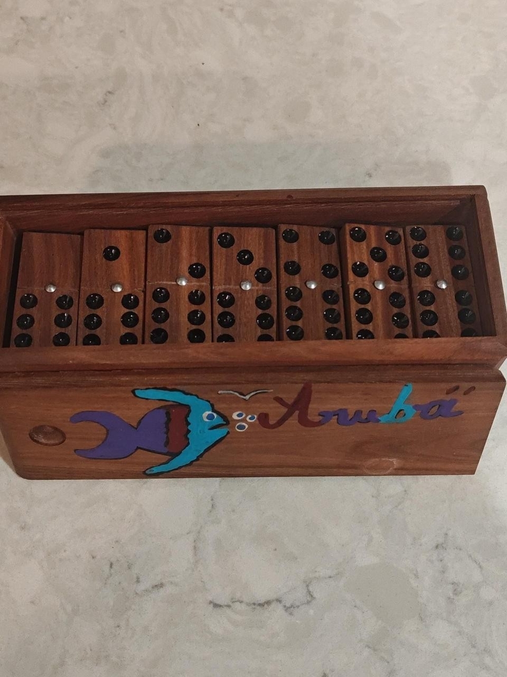 Handmade Aruban Ironwood Wooden Domino Set with Unique Case